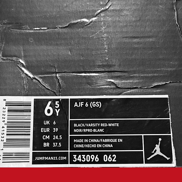 🚻 6.5Y US — AJF 6 GS 2008 [BLACK/VARSITY RED–WHITE] 343096-062 - Picture 8 of 9